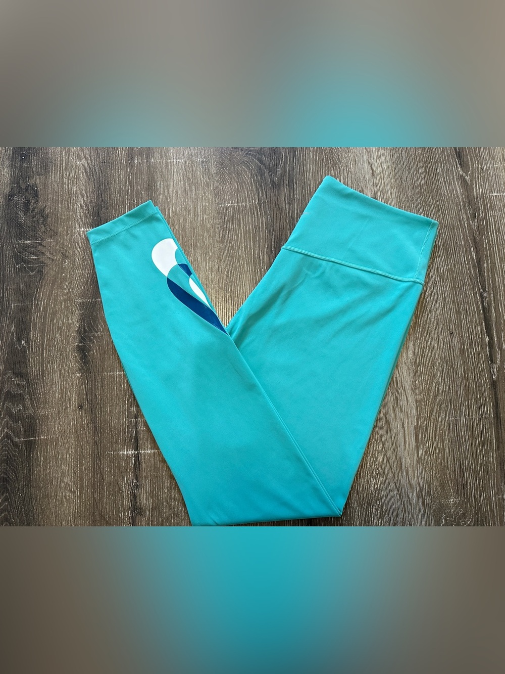 Nike DRI-FIT - Teal Women’s Leggings with White & Blue Swoosh Accents Size L